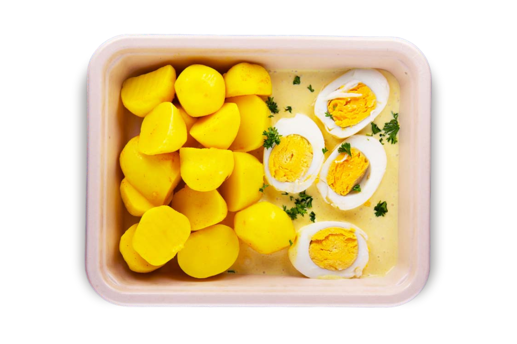 Senfeier mit Kartoffeln