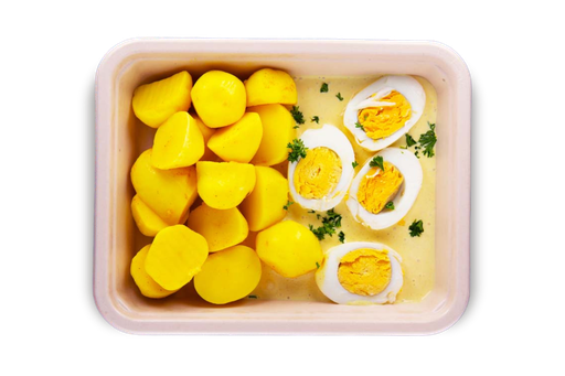 Senfeier mit Kartoffeln